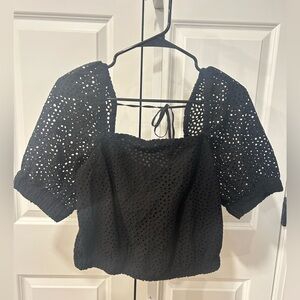Everlane Black Eyelet Square Neck Blouse
